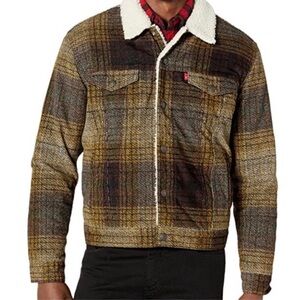 Levi's Mens Type III Sherpa Trucker Brown Plaid 163650168